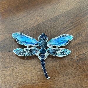 Vintage blue and green dragonfly brooch